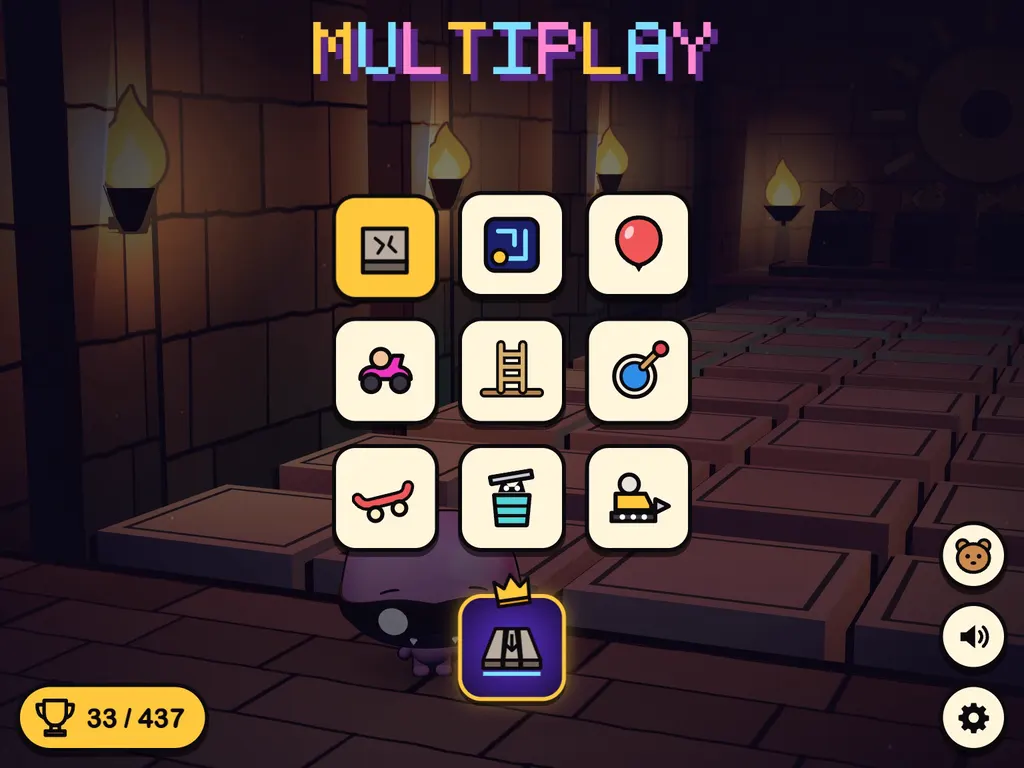 Menyn i spelet: ett spel väljs, sedan tabellen 7 och sist svårigheten.