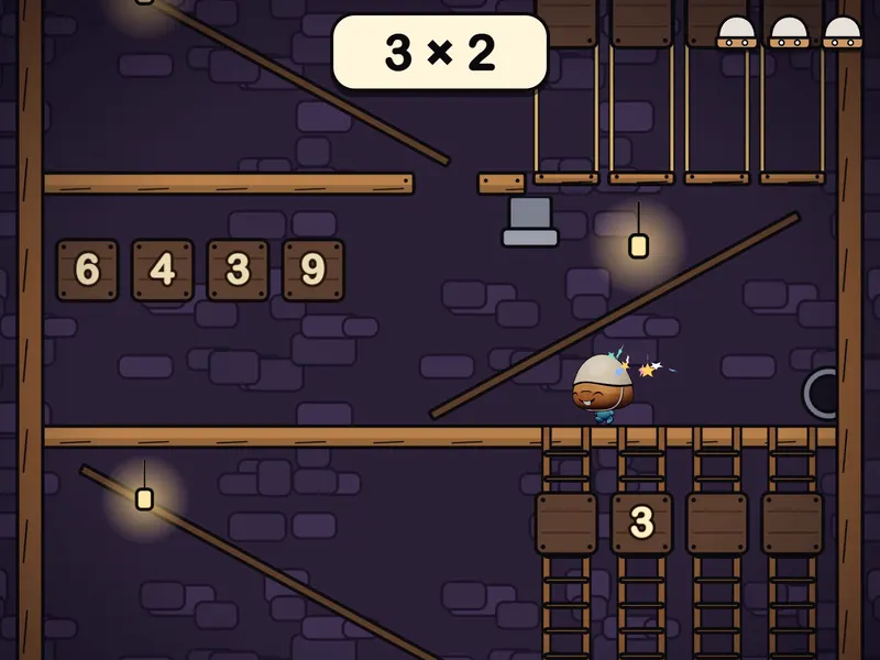Rickety Climb: Klättra upp genom gruvan, en våning per tal. Bara stegen med rätt svar håller.